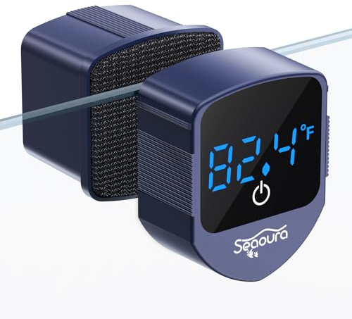 SEAOURA Magnetischer Reiniger für Aquarien mit Thermometer, Mini-Magnetbürste für Aquarien, nur für Glasbehälter, kleine Magnete, schwimmendes Reinigungswerkzeug, Algenschaber (blau)