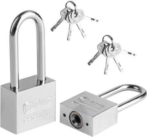 2 Pcs Long Shackle Padlocks With Keys - Keyed Outdoor Locks for Shed, Gym Locker, Fence, Garage, Garden Gate, Suitcase [2 Pack] [8 Keys]