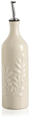 Sweejar Home Keramik Öl-Dispenser Flasche, Relief Cruet Schützt Vor Oxidation, Geeignet für Öl, Essig etc. (Olivenblatt-Relief, 700 ml, Beige)