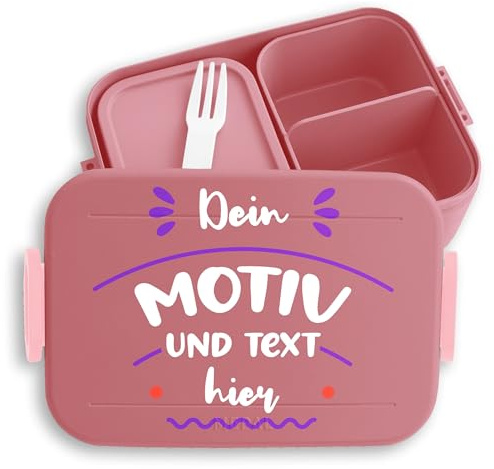 Kinder Bento Box Midi Lunchbox für Mepal Bentobox - Bild - Dein Motiv und Text Geschenk mit Foto personalisiert I - 900 ml - Rosa - personalisierte brotdose bedrucken selber gestalten selbst