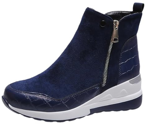 ANUFER Femmes 5.5cm Talon Compensé Faux Daim Bottines | Double Fermeture éclair, Chaussures de Sport, Doublure Chaude et Duveteuse, Chaussures de Marche d’Hiver