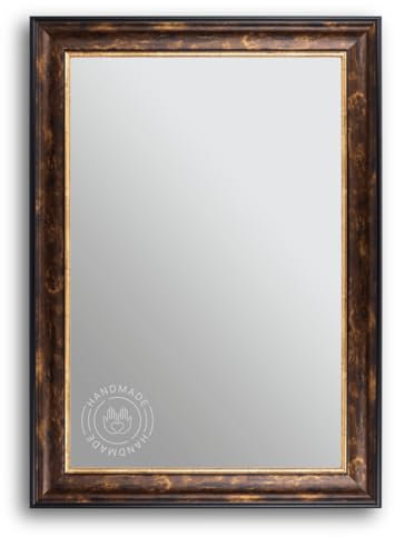 CLAMARO 'LYON' Antik Wandspiegel 50x75 cm mit Rahmen | Braun Schwarz Gold | Shabby Chic Vintage Barock Spiegel mit Holzrahmen | Barockspiegel inkl. Metall Aufhänger und Montagematerial