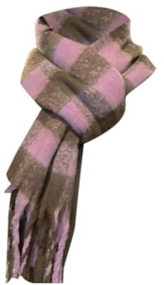 Thermo Schlauchschal Gewebter Damen-Strickschal mit buntem Karomuster und langen, dicken Fransen, warmer Winter Damen Schal Winter Schwarz (PK1, One Size)