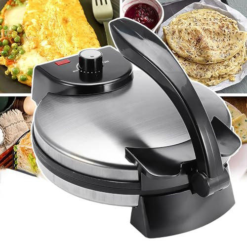 Electric Chapati Maker Machine, 1800W Roti Maker, 10 inch Non Stick Roti Press Tortilla Maker, Anti-scalding Handle, Indicator Lights, Adjustable Temperature Pancakes Maker Crepe Machine for Family