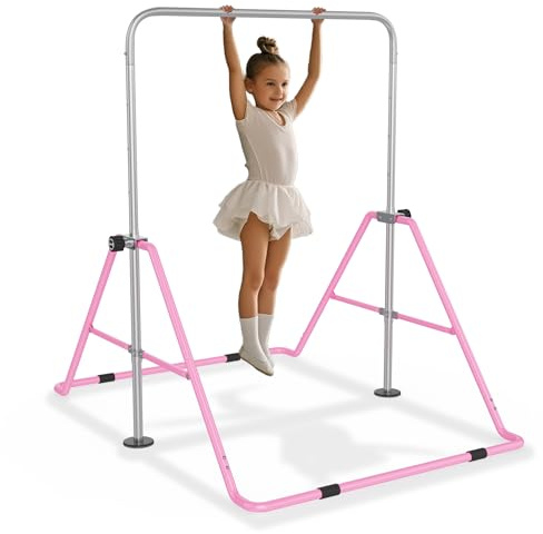 HENGMEI Turnreck Gymnastikstange Kinder Gymnastik Reck Reckanlage Verstellbarer Höhen Gymnastics Bars Heimausrüstung Stangen für Kids Erweiterbare Junior(Pink)