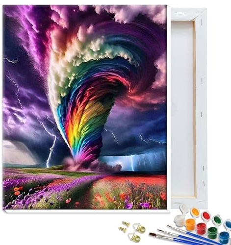 JATOK Paint by Numbers for Adults, Tornado, 30 x 40 cm, Framed | clear-symbol pre-printed canvas, acrylic painting kit, beginner DIY craft, framed wall décor, tornado design