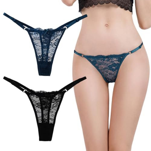 Perizoma Donna Seducente, 2 Pezzi Taglie Forti G-String Pizzo Donna Vita Bassa Mini Perizoma Elastiche Tanga Elastico T Indietro Thong T Back Mutandine Morbide Lingerie Curvy Slip Bikini Culotte