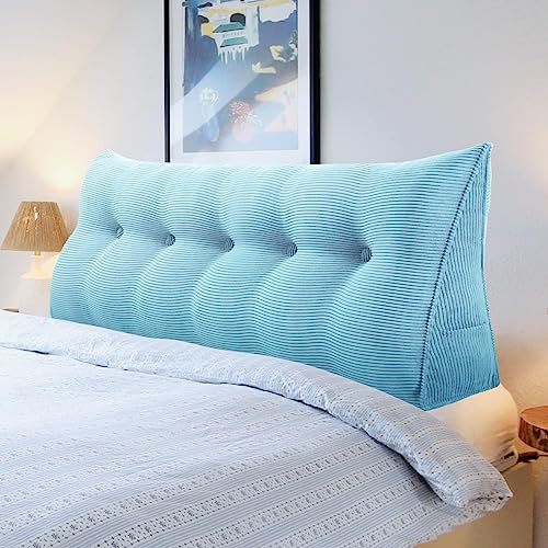 Bettkeilkissen-Set mit abnehmbarem Bezug, dreieckiges Keil-Kopfteil-Kissen für Tagesbett, Nackenrolle für Kopfteil, Himmelblau (200 x 50 x 20 cm)