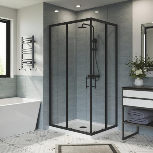 Aquariss 1000x800mm Rectangular Shower Enclosure Two Sliding Doors 6mm Easy Clean Glass Bathroom Shower Cubicle Black