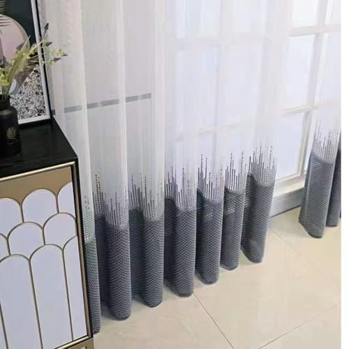 Wycian Vorhangschiene Vorhänge Grau Voile 2er Pack Bestickt H183 x B102 cm (2er Pack) Polyester Gardienen