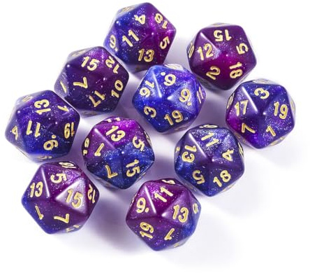 Yourandoll 10 STÜCKE Polyedrische Würfel D20 Würfel Dice 20mm Acryl Dice Spielwürfel for DND RPG Tischspiele (Sternenhimmel Lila Blau)