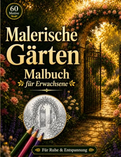 Malbuch malerische Gärten für Erwachsene – 60 großformatige Seiten mit detailreichen Gartenmotiven: Entspannung & Achtsamkeit durch kreatives Ausmalen – Perfekt für Stressabbau & Kreativität