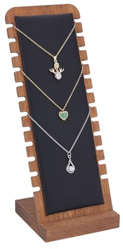UNICRAFTALE Wooden Necklace Holder Stand Rectangle Necklace Organizer Holder Black L Shaped Pendant Jewely Display Storage Necklace Chains Display Stands for Multiple Necklaces 26.4cm
