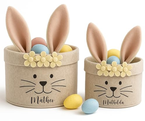 KIDSMOOD - Osternest personalisiert mit Wunschnamen | Filz Osterkörbchen Aufbewahrungskorb Ostereier Wiederverwendbar | Osternester zum befüllen, niedliche Ostern Deko, Ostergeschenke Kinder (Groß)