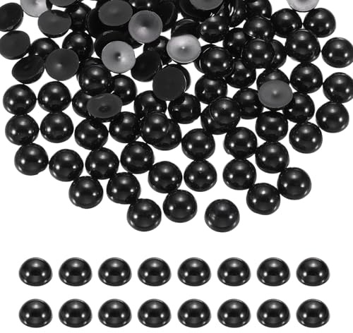 sourcing map 1300 mezze perle per artigianato, 6 mm, in plastica, metà con retro piatto, imitazione cabochon, perline sfuse per fai da te, abbigliamento, bicchieri, scarpe, abbellimento unghie (nero)