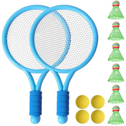 Aoreun Federballset mit 4 Soft Trainingsbälle und 6 Badminton Birdies, Tennisschläger für Kinder, Indoor Outdoor Sport Spielzeug