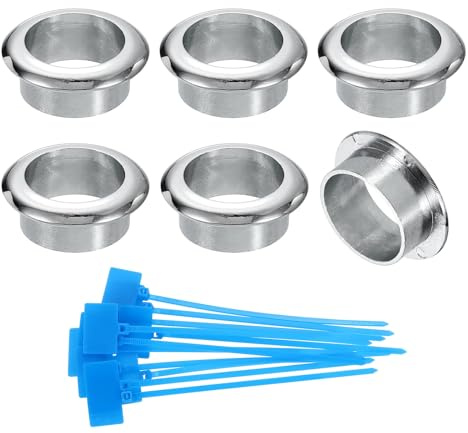 sourcing map 6Pcs Desk Grommets, 1 (25mm) ABS Plastic Cable Hole Cover Wire Cord Organizer with Marked Cable Ties for Home Office Desktop Wire, Silver Tone
