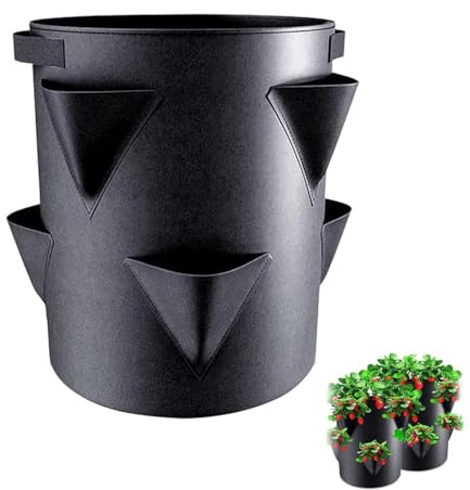 FEZTGVOFA Strawberry Planter, Durable Outdoor Plant Pot with 6 Side Holes, Breathable Fabric Grow Bag for Garden and Balcony, Ideal for Growing Strawberries, Vegetables, and Flowers (35 x 30cm)