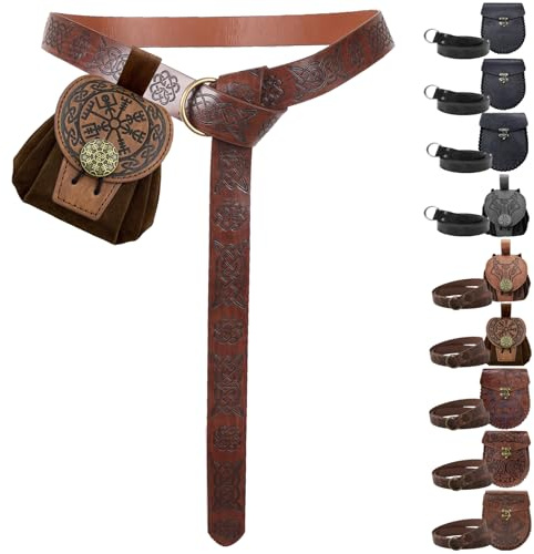 AUNGCSHE Mittelalter Tasche Geprägter, Mittelalter Gürtel und Mittelalter Gürteltasche, Wikinger Gürtel für Passend zum Wikinger Piraten Zauberer Ritter Renaissance Kostüm