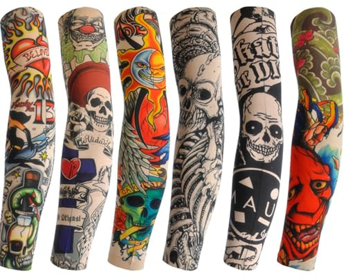 ZHAOYCSH 6 Pezzi Maniche per Tatuaggi Braccio Uomo Donna, Copertura Tatuaggi Unisex con 6 Colori, Nylon Elastico Traspirante per Protezione Solare, per Ciclismo, Sport Outdoor e Stile Moda Temporaneo