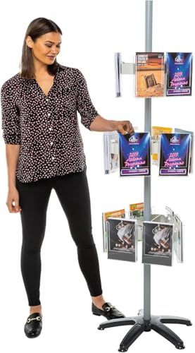 Metroplan Revolving Leaflet Holder, 18 x A5 Pockets, Clear | Expanda freestanding revolving leaflet display, brochure dispenser and literature rack. 18 x A5 clear-view PVC pockets.