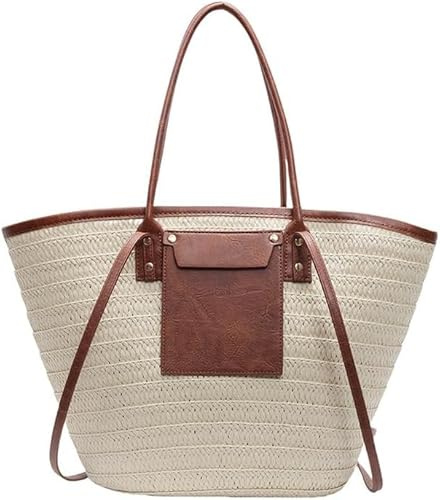 Sac de plage tissé en paille – Grand sac à bandoulière rétro d'été, sac à main polyvalent pour les journées de piscine, les marchés et les voyages