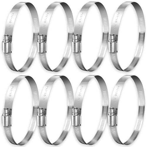 8 Large Adjustable 304 Stainless Steel Hose Clamps, 100mm Jubilee Clips for HVAC Duct Connections, Passive Vent Systems, Air Conditioning Piping, Heavy Duty Hose Clips