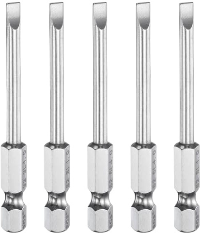 QUARKZMAN 5pcs Embouts Tournevis SL4 À Fente 4mm Embout Plat 1/4 Tige Hexagonale 65mm (2.6) Long Embout Magnétique Acier S2 Embouts De Tournevis Pour Outils Électriques Industriels