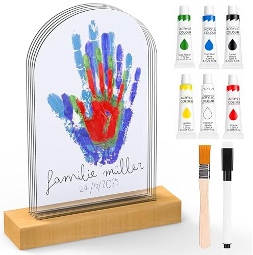 CEOTIS Handprint Set Family with Space for 5, Baby Handprint and Footprint Set, Finger Paints Children Non-Toxic, Mother's Day Gift, Father's Day Gift, Paw Print Set Dog Finger Paints Children Ungif