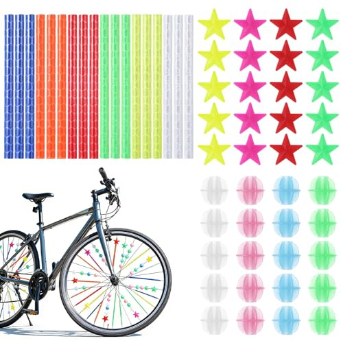 EeYahYong 96 Stück Bunte Speichenreflektoren Fahrrad, Speichenreflektoren Katzenaugen Fahrrad für Junge Radfahrer, SetReflektor Aufkleber und Reflektierende Sternendekoratio für Mädchen und Jungen