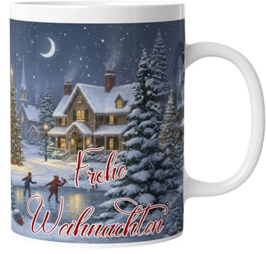 Tasse Frohe Weihnachten | Winterlandschaft | Personalisiert mit Namen – Nostalgische Glühweintasse Geschenkidee für Männer, Frauen, Nostalgie vintage Wintermotiv Schnee
