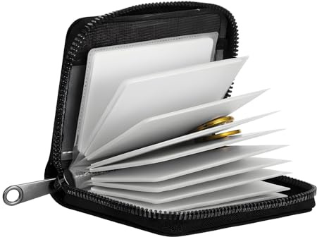 XLIUAX Credit Card Wallets, Wallet Photo Album Zipper Wallet Credit Cards Holder Secure Card Case Leather Organizer(Black)