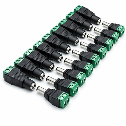 10 Pairs 5.5 x 2.1mm Male and Female DC Barrel Jack Power Connector Adapter Plug, 12V Connectors and DC Connector Set for CCTV Security Camera, LED Strip Lights, Power Supply and DIY Electronics