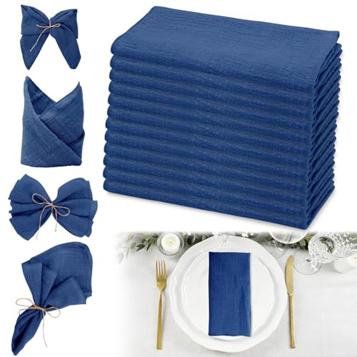 Tovaglioli in tessuto blu, set di 12 tovaglioli in cotone, 43 x 43 cm, tovaglioli in cotone, tovaglioli in mussola, tovaglioli in tessuto Cloth Napkins per compleanno, caffè, ristorante, feste