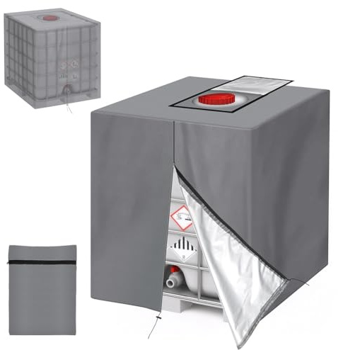 AOOWU Tankskydd för IBC 1000L, 120 x 100 x 116 cm vattentätt skyddsöverdrag i Oxford-tyg, vattentank, toppöppningsskydd, för regnvattentankar och behållare (grå)