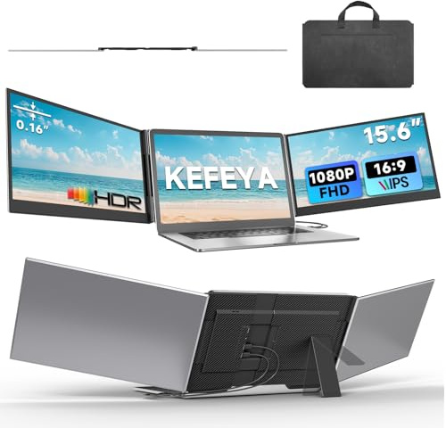 KEFEYA Monitor Portátil 15,6 1080P FHD, Ultra Delgado HDR IPS Pantalla Portatil Extensible, Cuidado Ocular Extensor Pantalla Portátil para Portátiles de 12-17.3, Plug-Play con macOS/Windows/Android