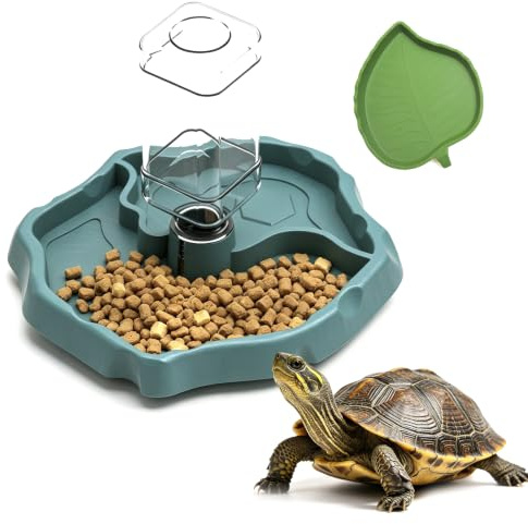 Cuenco automático 2 en 1 para alimentos para reptiles con plato de hoja, 2 platos de alimentación para reptiles, dispensador automático, accesorios de tortuga para tortugas, lagartos, camaleones