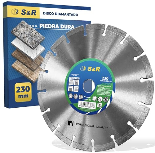 S&R Diamant-Trennscheibe Industrie-Qualität, Trennscheibe 230 mm, lasergeschweißt zum Schneiden von hartem Granit, Stein, Naturstein, Marmor, Mauerwerk, Trennscheibe für Winkelschleifer