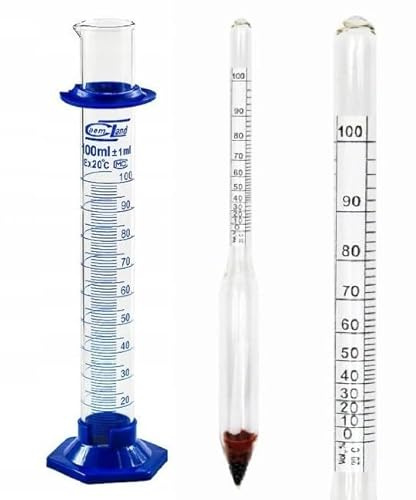 Alcolometro 0–100 % + Cilindro in Vetro 100 ml – Misuratore di Alcol con Provetta per Distillati