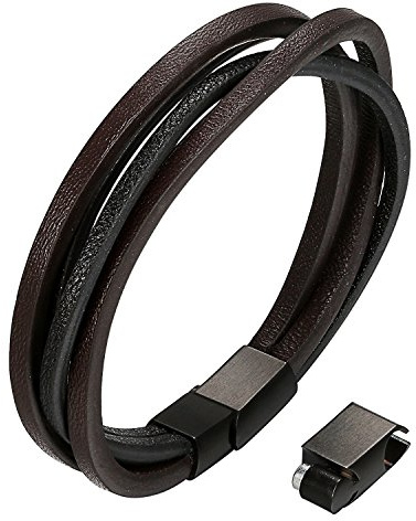 JewelryWe Lederarmband Herren Leder Armband Geflochten Armreif mit Edelstahl Magnet Verschluss Gotik Punk
