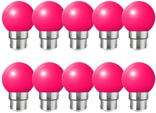 HUAMu B22 Bayonet led Bulbs, 2W LED Coloured Light Bulb Mini Globe Golfball Bulbs for Outdoor Patio Garden Party Christmas, Pink, Pack of 10