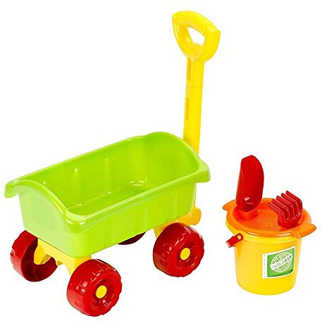 Theo Klein 7619 KLEIN goes Bio Bollerwagen mit Eimer Set | Bollerwagen aus Biokunststoff | Inkl. Eimer, Rechen, Schaufel und Sieb | Spielzeug für Kinder ab 1 Jahr, 68 x 21 x 23cm