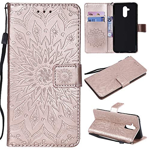 CHcase Kompatibel med Huawei Mate 20 Lite fodral premium läder PU mobiltelefonfodral flip-fodral plånbok läderfodral vikbart fodral silikon stötfångare magnetiskt skyddsfodral mobilfodral – rosa guld