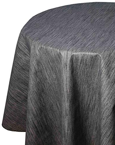 Wachstuchtischdecke Leinen Prägung Grau Anthrazit Oval 130 x 180 cm | abwaschbare Tischdecke, Gartentischdecke, wasserabweisend, gefaltet