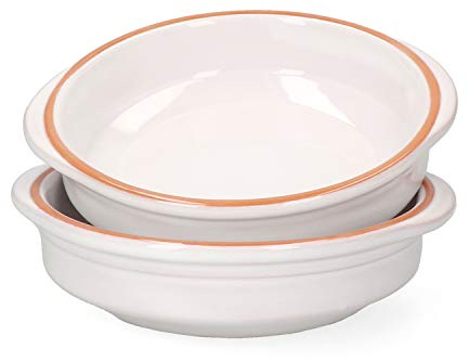 MamboCat Cazuela Tonschale Ille 2-er Set 16,5cm Größe M 300ml I Auflaufform mit Griff I rund backofengeeignet I Keramik Antik Geschirr I Pasta Servierschale Ofen Kasserolle I weiß glasiert
