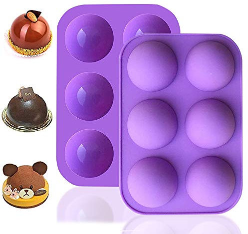 2PCS Semi Sphere Silicone Mold, BREEZO 6-Cavity Baking Mold for Making Hot Chocolate Bombs, Cocoa Bombs, Cake, Jelly, Dome Mousse, Soap, Non Stick, BPA Free Round Shape Half Sphere Molds (Purple)