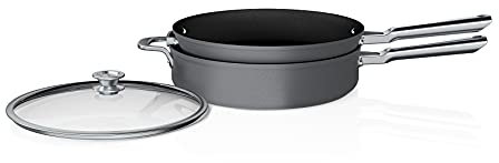 Ninja C53300 Foodi NeverStick Premium 3-Piece Cookware Set with Glass Lid, Anti-Scratch Nest System, Hard-Anodized, Nonstick, Durable & Oven Safe to 500°F, Slate Grey
