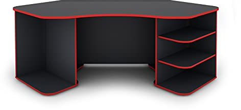 byLIVING Schreibtisch THANATOS/Gaming-Tisch in Anthrazit mit Kanten in rot/Eck-Scheibtisch mit viel Stauraum und XXL Tischplatte/Computer-Tischr/PC/Arbeits-Tisch / 198x76x85cm (BxHxT)