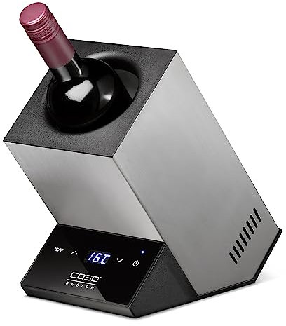 CASO WineCase One Inox - Design Weinkühler für eine Flasche, Temperaturbereich von 5-18°C, für Flaschen bis 9 cm Ø, Sensor-Touch Bedienung, Edelstahlgehäuse, Klein
