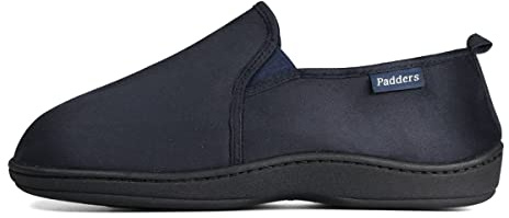 Padders Mens Slippers G Fit Side Stitched Washable - Navy Microsuede Size 10